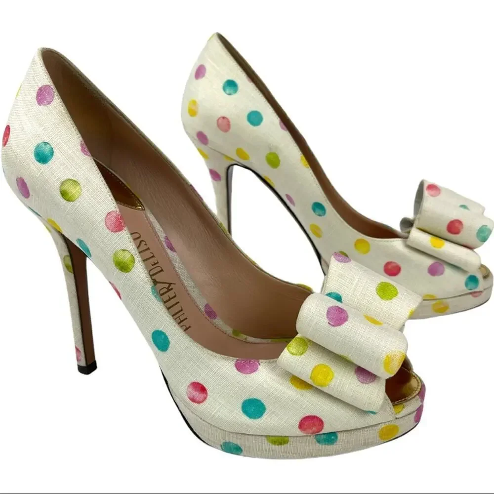 Palter DeLiso Polka Dot Bow Platform Heels 7.5